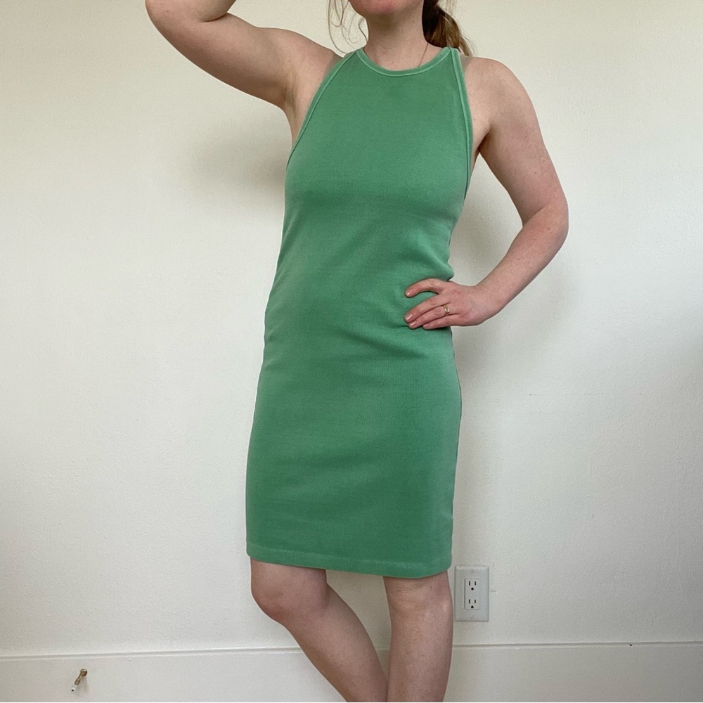 Old Navy Ribbed Green Midi Dress Large High Neck